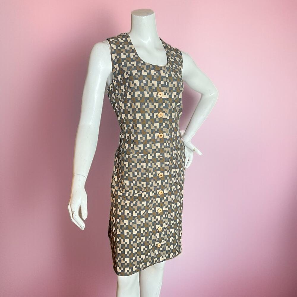 VINTAGE 60s Mod Gogo Dress Size 10 Burt Stanley California Sleeveless Geometric